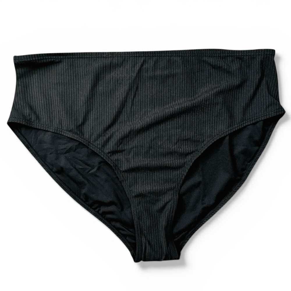New NWT Ribbed Black High-Waist Bikini Swim Bottom XXL